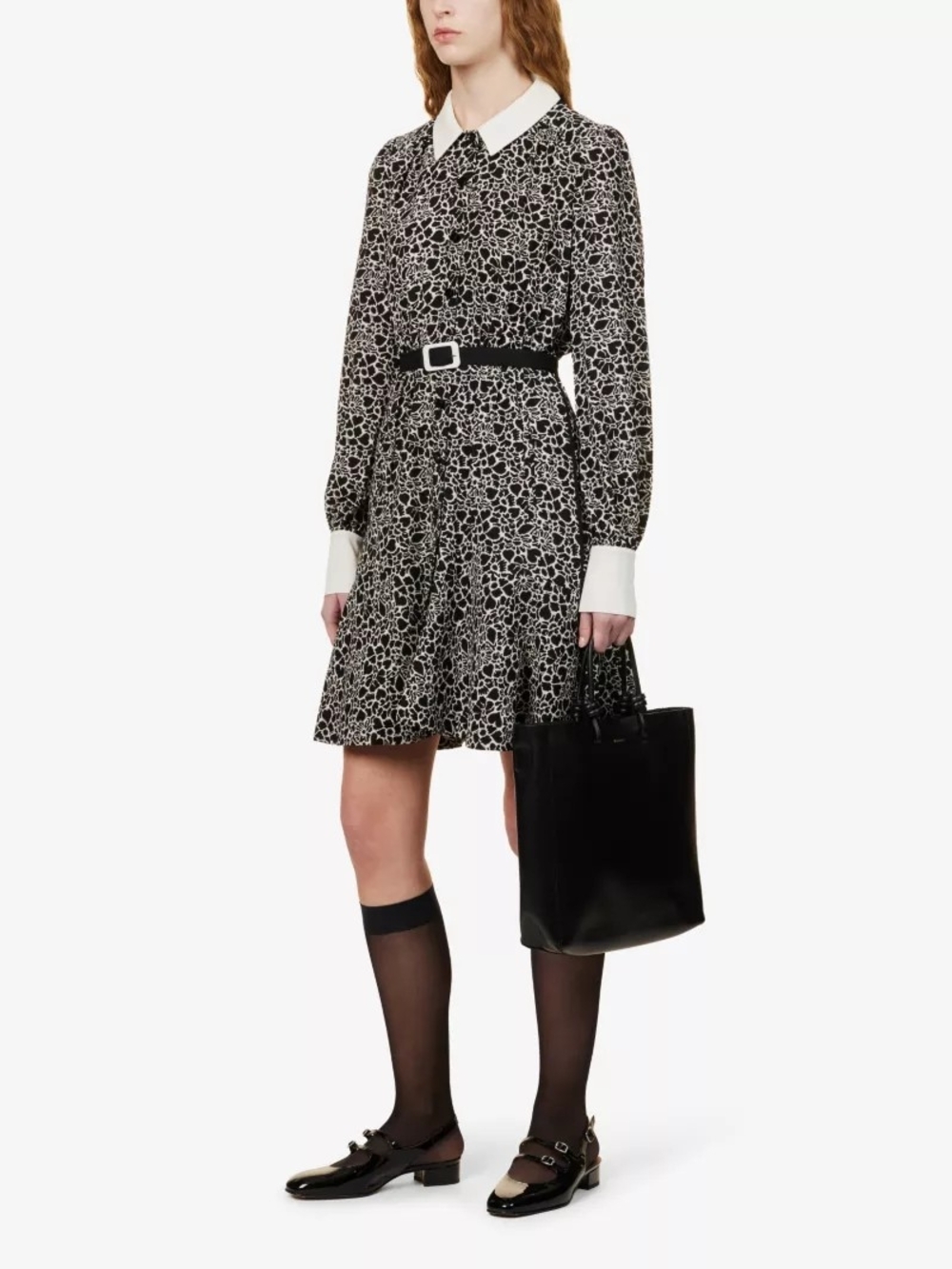 ME AND EMFloral-print contrast-collar woven mini dress Size 8